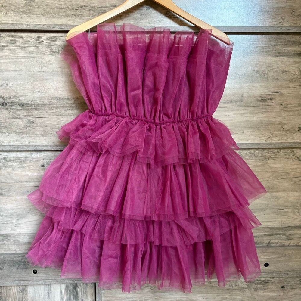 MABLE Magenta Tulle Ruffle Strapless Mini Dress MD2433 Avantgarde Glam Fairycore
